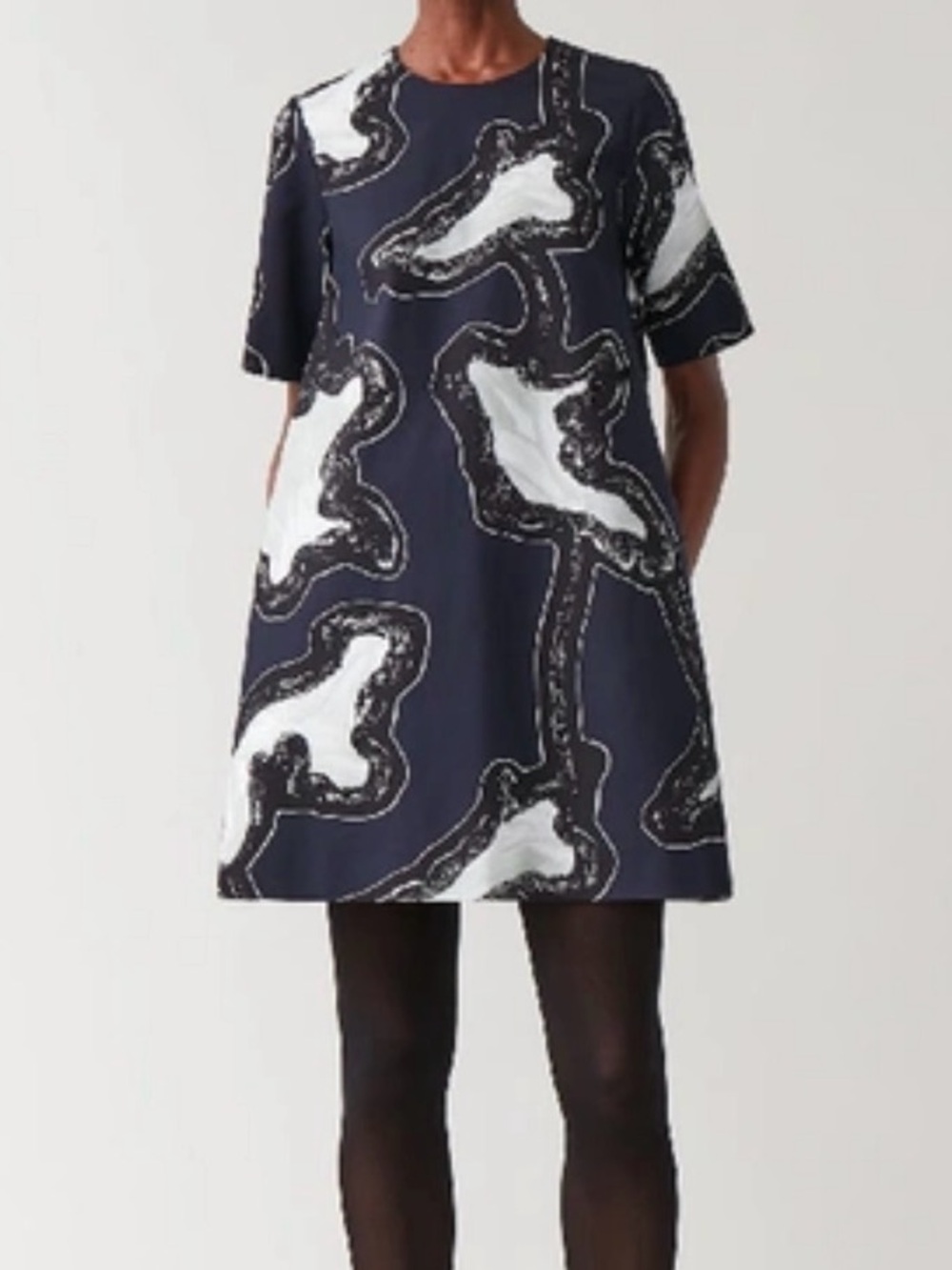 COS Navy and White Abstract Shift Dress Sz10